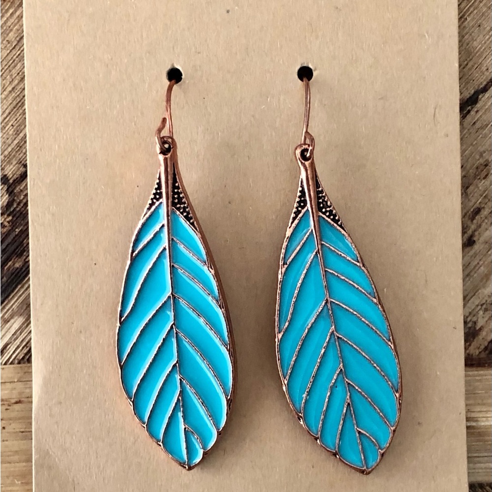 Turquoise Style Leaf Drop metal Earrings. Brand New. Boho style.